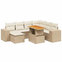 8-delige Loungeset met kussens poly rattan beige - thumbnail