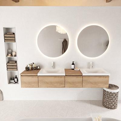MONDIAZ BUKLA 200cm badmeubel met module 40 rechts kleur Washed Oak met 4 lades. Wastafel CLOUD dubbel 2 kraangaten kleur Talc.