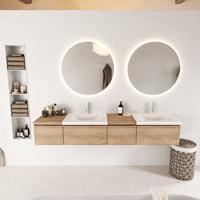 MONDIAZ BUKLA 200cm badmeubel met module 40 rechts kleur Washed Oak met 4 lades. Wastafel CLOUD dubbel 2 kraangaten kleur Talc. - thumbnail