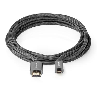 High Speed HDMI-kabel met Ethernet | HDMI-Connector - HDMI-Microconnector | Gun Metal Grey | Gevlochten Kabel