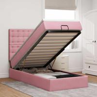 Ottoman bed met matrassen 80x200cm fluweel roze - thumbnail