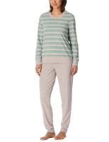 Dames pyjama badstof - Streep - Warme winter pyjama lange mouwen - Ronde hals - Met boordjes - thumbnail
