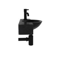 Fonteinset Boss & Wessing Fynn Natuursteen Eénhendelkraan En Sifon 40x23x8 cm Mat Zwart Boss & Wessing - thumbnail