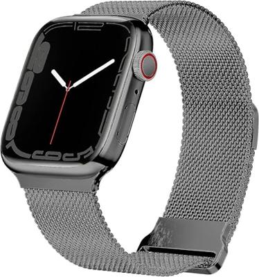 By Qubix - Milanese band - Zwart - Extra sterke magneet - Compatible met Apple Watch 44mm / 45mm / 46mm / 49mm - Compatible Apple watch bandjes