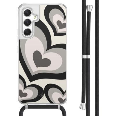 Samsung Galaxy A54 hoesje met koord - Hart swirl zwart Samsung Galaxy A54 hoesje met koord - Hart swirl zwart
