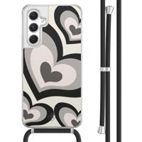 Samsung Galaxy A54 hoesje met koord - Hart swirl zwart - thumbnail