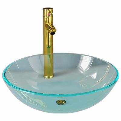 VidaXL Wastafel met kraan en pop-up afvoer gehard glas transparant VidaXL Wastafel met kraan en pop-up afvoer gehard glas transparant