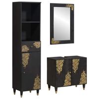 Badkamerkastenset met lade 3 pcs Zwart Massief Mango Hout - thumbnail