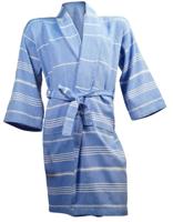 The One Towelling Hamam Badjas Blue/White-L/XL - thumbnail
