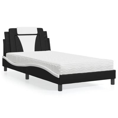 Bed met matras kunstleer zwart en wit 100x200 cm