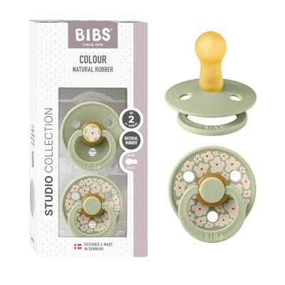 Set van 2 BIBS Studio fleur-fopspenen, maat 2 van 6 tot 18 maanden saliegroen