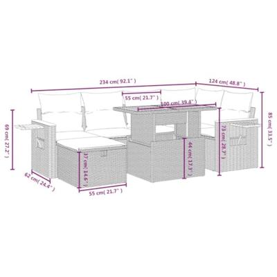 7-delige Loungeset met kussens poly rattan beige