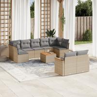 10-delige Loungeset met kussens poly rattan gemengd beige - thumbnail
