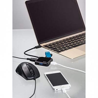 Hama 4-poorts USB Type-C Hub (tot 5 Gbit/s, geïntegreerde USB-kabel) zwart