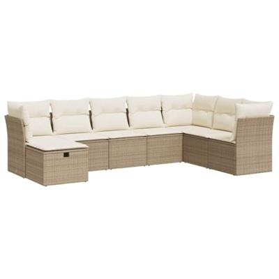 8-delige Loungeset met kussens poly rattan beige