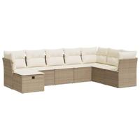 8-delige Loungeset met kussens poly rattan beige - thumbnail