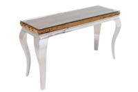 Design Console Tafel MODERN BAROK 140cm Naturel Chroom Teak Roestvrij Stalen Glazen Blad - 44364 - thumbnail