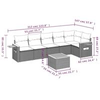 7-delige Loungeset met kussens poly rattan grijs - thumbnail