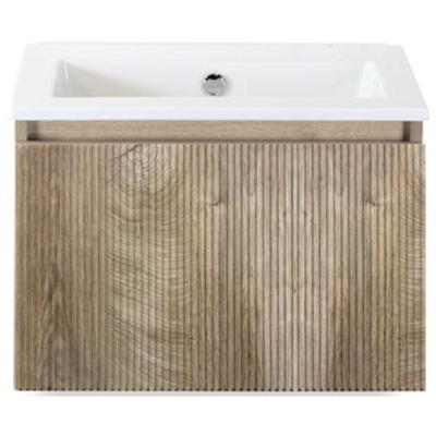 Frozen 3D Badmeubelset 60 cm - Greeplijst in Kleur - Grain Oak - Keramische Wastafel Wit Zonder Kraangat