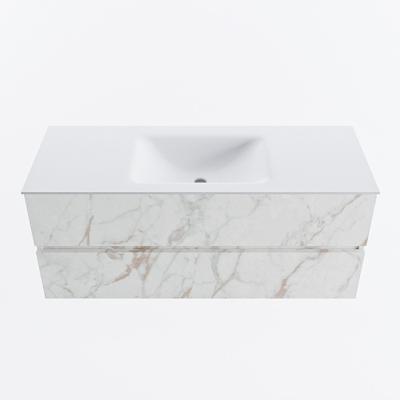 MONDIAZ VICA 120cm badmeubel onderkast Carrara 2 lades. Wastafel CLOUD midden zonder kraangat, kleur Talc.