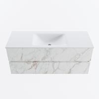 MONDIAZ VICA 120cm badmeubel onderkast Carrara 2 lades. Wastafel CLOUD midden zonder kraangat, kleur Talc. - thumbnail