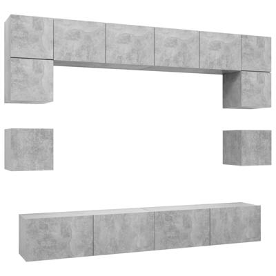8-delige Tv-meubelset bewerkt hout betongrijs - thumbnail