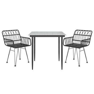 3-delige Tuinset poly rattan zwart