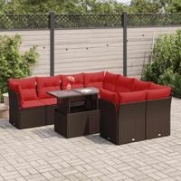 9-delige Loungeset met kussens poly rattan acacia bruin - thumbnail