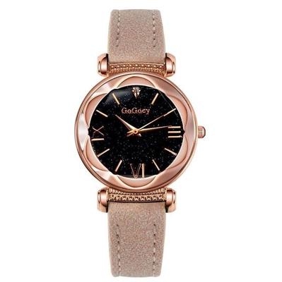 Gogoey dames sterrenhemel lederen riem horloge (abrikoos)