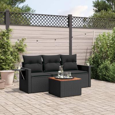 4-delige Loungeset met kussens poly rattan zwart 4-delige Loungeset met kussens poly rattan zwart