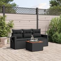 4-delige Loungeset met kussens poly rattan zwart - thumbnail