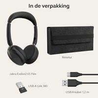 Jabra Evolve2 65 Flex Link380a MS On Ear headset Computer Bluetooth Stereo Zwart Noise Cancelling Headset, Microfoon uitschakelbaar (mute), Volumeregeling, - thumbnail