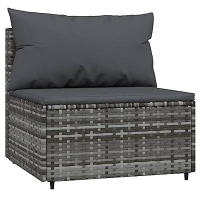 Tuinmiddenbank met kussens 2 st poly rattan grijs - thumbnail