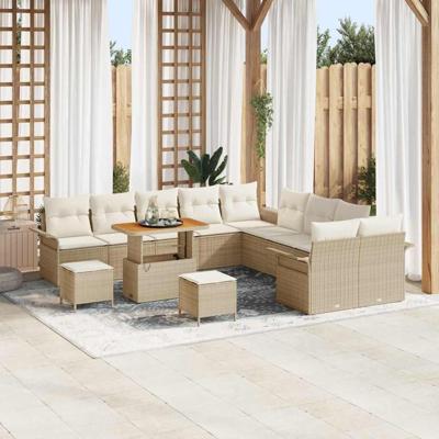 Tuinbankenset met kussen 13 pcs Beige poly rattan