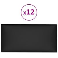 VidaXL Wandpanelen 12 st 0,54 m² 30x15 cm kunstleer zwart - thumbnail