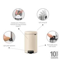Brabantia NewIcon Pedaalemmer - 12 liter - kunststof binnenemmer - soft beige 149924 - thumbnail