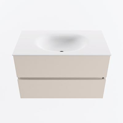 MONDIAZ VICA 80cm badmeubel onderkast Linen 2 lades. Wastafel MOON midden 1 kraangat, kleur Talc.