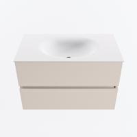 MONDIAZ VICA 80cm badmeubel onderkast Linen 2 lades. Wastafel MOON midden 1 kraangat, kleur Talc. - thumbnail