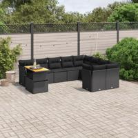 10-delige Loungeset met kussens poly rattan zwart - thumbnail