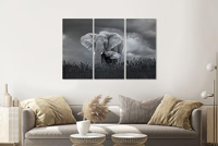 Schilderij - Moeder en baby olifant, 3 luik, 120x80cm, wanddecoratie - thumbnail