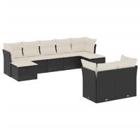 9-delige Loungeset met kussens poly rattan zwart - thumbnail