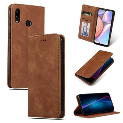 Voor Galaxy A10S retro huid voelen zakelijke magnetische horizontale Flip lederen draagtas (bruin)