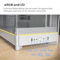 Montech hs02 midi tower behuizing (wit | 2x usb-a | 1x usb-c | rgb | tempered glass) - thumbnail