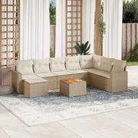 9-delige Loungeset met kussens poly rattan beige - thumbnail