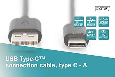 Digitus USB-kabel USB 2.0 USB-C stekker, USB-A stekker 1.00 m Zwart Flexibel AK-300154-010-S