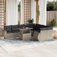10-delige Loungeset met kussens poly rattan lichtgrijs - thumbnail