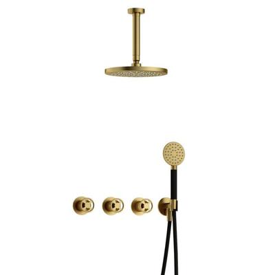 Hotbath Cobber IBSW70 Regendoucheset inbouw - 15cm plafondarm - 20cm ronde hoofddouche - 3 standen handdouche - Geborsteld messing PVD IBSW70BBP12 Hotbath Cobber IBSW70 Regendoucheset inbouw - 15cm plafondarm - 20cm ronde hoofddouche - 3 standen handdouche - Geborsteld messing PVD IBSW70BBP12