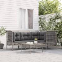 5-delige Loungeset met kussens poly rattan grijs - thumbnail