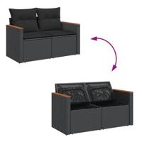 8-delige Loungeset met kussens poly rattan zwart - thumbnail