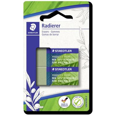 Staedtler gum Eco, olijfgroen, blister van 2 stuks